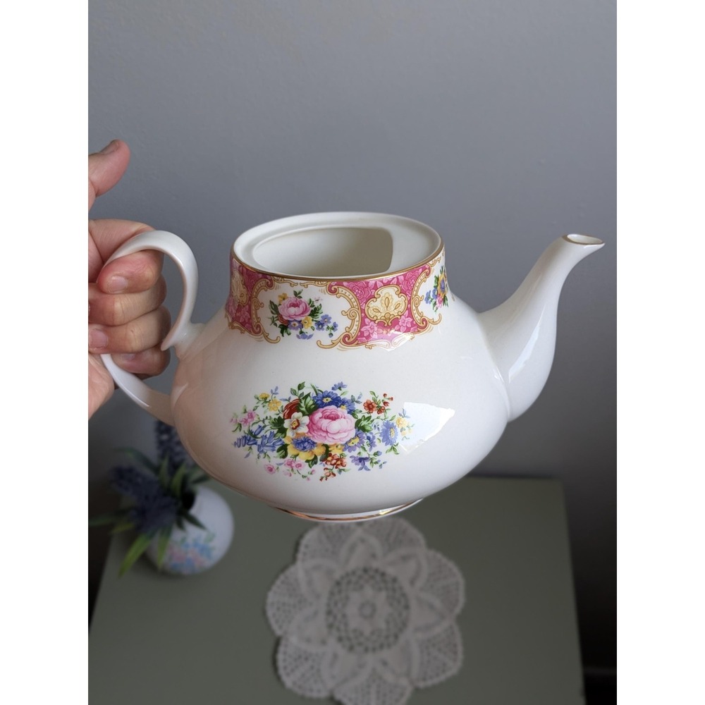 Vintage Guihai Bone China Floral Teapot Pink Gold Trim No Lid Cottage Decor